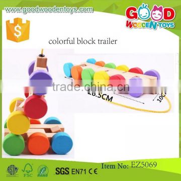 Educational Colorful Truck Trailer Toy Intelligent Toy Wooden Colorful Blocks Pull Trailer