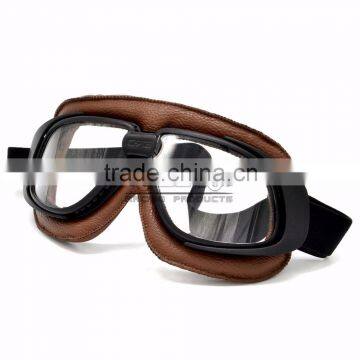 BJ-GT-008 Newest Custom Brown Leather Clear Lens Motocross Goggles photo-3