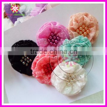 2016 Latest lace flower, colored pearl beads center lace flower, custom hair flower