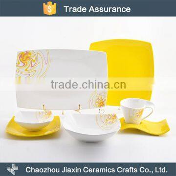 Modern yellow and white decal ceramic hotel dinnerware sets wholesale