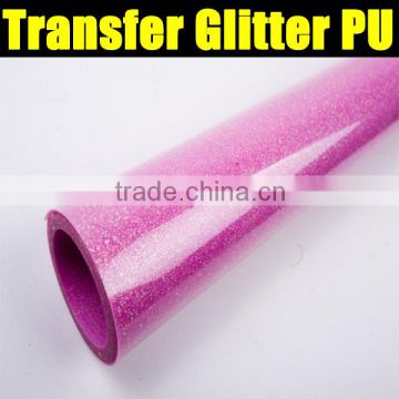 PU pink color glitter Heat transfer vinyl for clothing factory