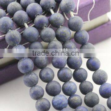 2.0mm Large Hole Hot Selling Round Matte Lapis Lazuli Gemstone Loose Beads Approximate 15.5 Inch