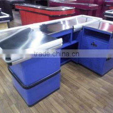 Supermarket Store Stainless Cash Counter With Conveyor Belt