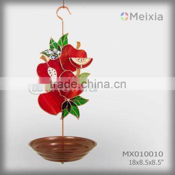 MX010010 metal hanging bird water feeder with funny apple stained glass craft decoration