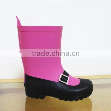 ladies cute contrasct color knee high rubber waterproof boots with buckle