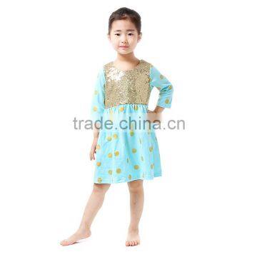 2016 in July the latest baby girl cotton dress with golden sequins