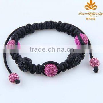 pink and black 10mm Macrame beaded adjustable bracelet