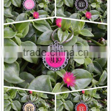Personalized Vinyl Enamel Disc Filigree Monogram Key Chians photo-5