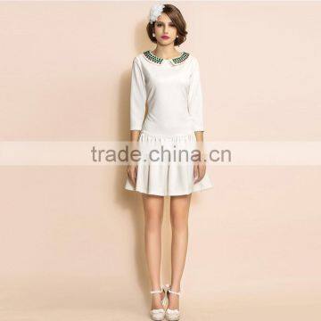 New Fashion Wholesale Elegent White Color Beaded Design Women Dress