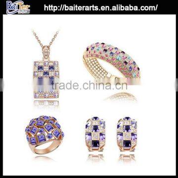 2015 china wholesale alloy crystal color stone rose gold full jewelry set