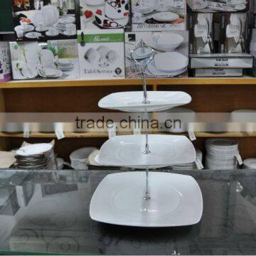 Porcelain Dinner Plates 3 Layers Porcelain Cake Set Different Shapes Cake Set With Metal Stand photo-2