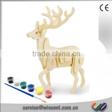 Kids Educational Toys DIY Painting Deer 3D Wooden Puzzle