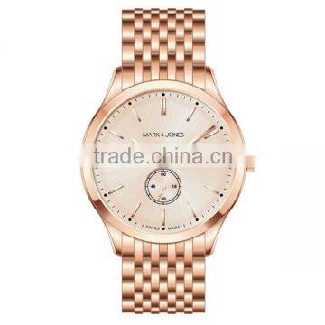 5 atm Water Resistant Ronda Movt Quartz Mens Stainless Steel Rose Gold Watch