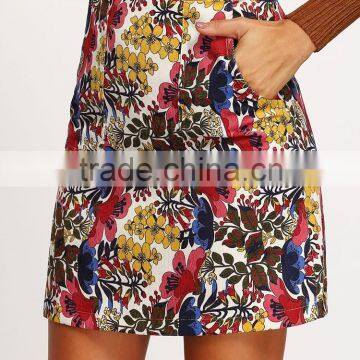 2016 latest fall floral body-con micro mini skirt