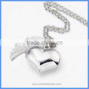 Trendy Jewelry Angel Wing Heart White K Plated Metal Cage Chime Box Sound Ball Pendant Pregnancy Necklaces For Women BAC-M046 photo-5
