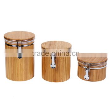 Bamboo cylinder-shaped Tea Bag Box 3 Piece Airtight Canister Set tea canister                        
                                                Quality Choice