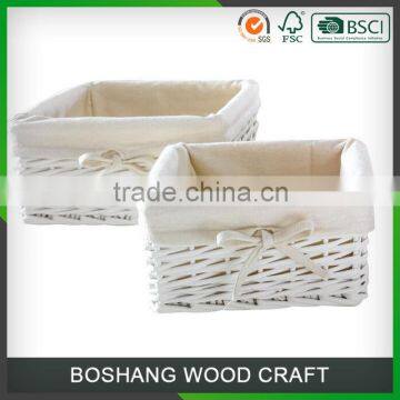 Square Set of 2 White Painted Wicker Baskets photo-2