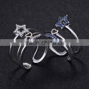 Synthetic Blue Gemstone Setting Open Ring New Design Ladies Finger Ring
