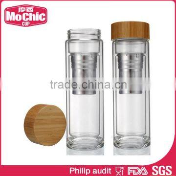 12OZ / 340ML Mochic Double Wall Glass Bottle/ Outdoor Glass Bottle/ Insulated Glass Tea Bottle photo-4