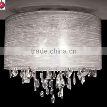 Chinese style elegant crystal ceiling lamp in white silk shade