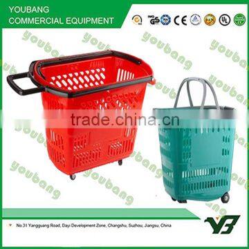 Rolling Plastic shopping basket with wheels