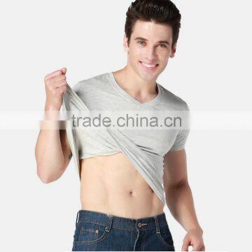 Wholesale Short Sleeve cotton high quality V-neck plain men T-shirt