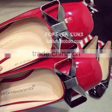 Low help shoes metal bowknot temperament square single flat shoes for women's shoes