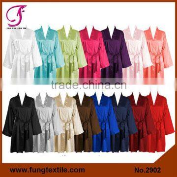 2902 OEM Supply Plain Full Sleeve Polyester/Spandex Silk Robes For Bridesmaid