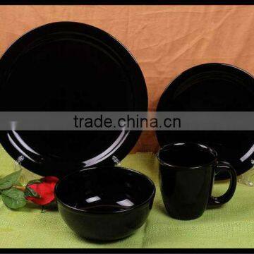 black color stoneware dinnerware made in China 16pcs ceramic dinnerware solid black color glaze stoneware dinner set