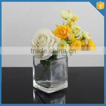 Custom Made Ribbed Pattern Square Shaped Clear Glass Vases for Centerpieces photo-2