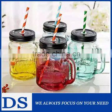 450ml clear glass mason jar for juice with tinplate lid and straw