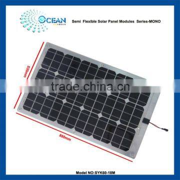 60w 12v semi-flexible solar panel can be fixed on your boat, caravans