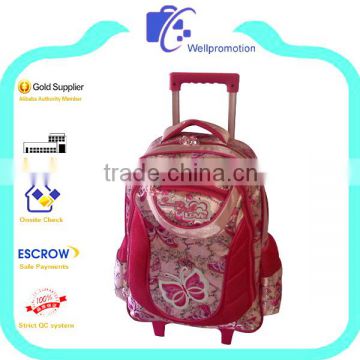 children satin girls school bag with trolley