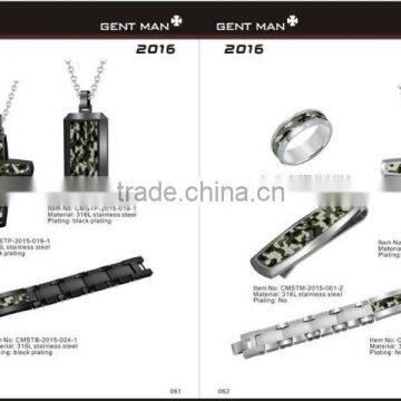 Wholesale Factory Price Men's Stone Set Camo Rings/camouflage bracelets /pendant jewelry set Arrival