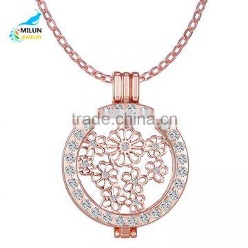 Fashion necklace 2016 new design locket pendant necklace charm crystal necklace Interchangeable coin necklace women