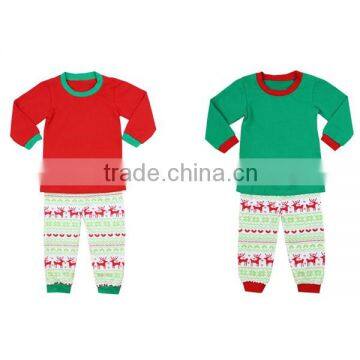 Wholesale boys girls red/green blank shirt pajamas little deer printed pajamas boutique children clothing christmas pajamas kids