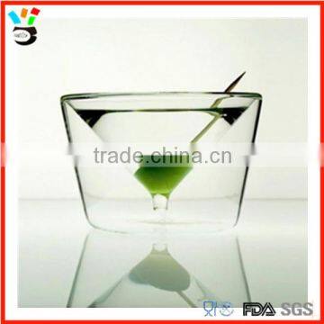 top quality borosilicate glass double wall stemless martini glass