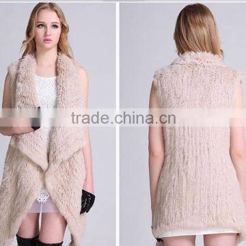 Slim Fit Knitted Rabbit Fur Vest with Wide Laples