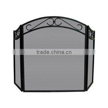 Black Steel Metal Fireplace Mesh Screen, 3 Panels Fireplace Screen