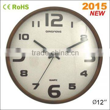 12 inch quartz analog type handmade wooden wall clock with linen (12W40BR-M2)