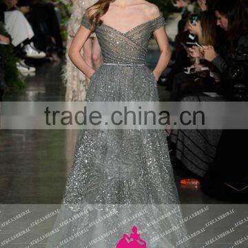 E16 Off Shoulder V Neck Heavy Beaded vestido longo de festa Long Formal Party Dresses