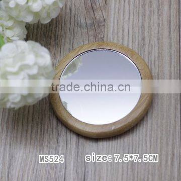 factory high quality round pocket bamboo makeup mirror