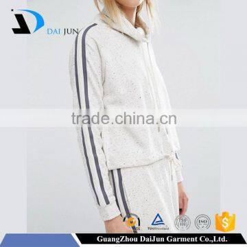 Hot selling 100% Cotton full zip rib hem sexy lady off white sweatshirt shirts