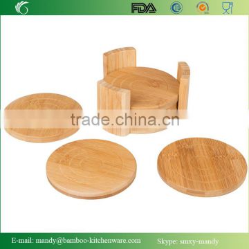 Xingyuan Bamboo All Natural Round Bamboo Coaster, Set of 6 in Holder