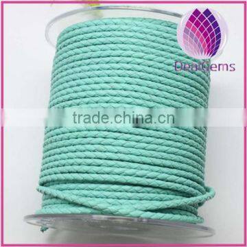 light green 3.0mm braided real leather cord for bracelet