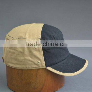 100% Cotton Canvas Army Cap With Embossed pu Leather photo-4