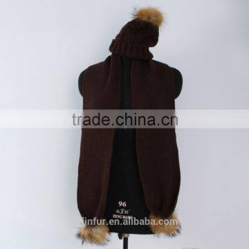 Popular Warm Crochet Scarf Real Fur Pom Pom Crochet Scarf With Hats photo-4