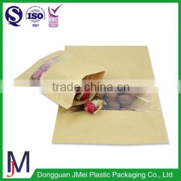 Free sample custom print brown kraft paper bag with window and zipper selling on Alibaba/standing pouch paper bag with window