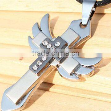 MYLOVE stainless steel necklace cross necklace with leather ML1015