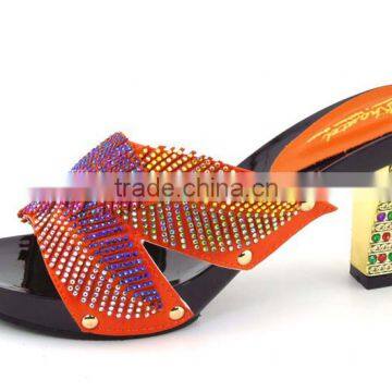 High heel women slipper colorful rhinestones decoration sandals for young lady